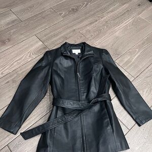 Worthington Black Leather Zip-Belt Jacket